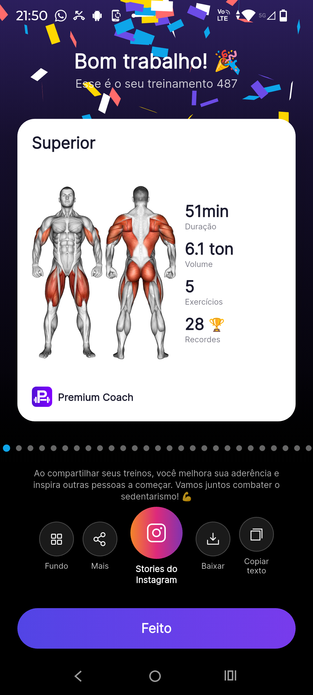 Treino completo no app Premium Coach